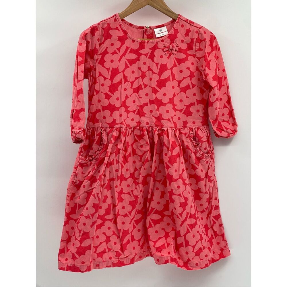 Hanna‎ Andersson Kids Girls Dress Size 16 Pink Floral Corduroy 3/4 Sleeve